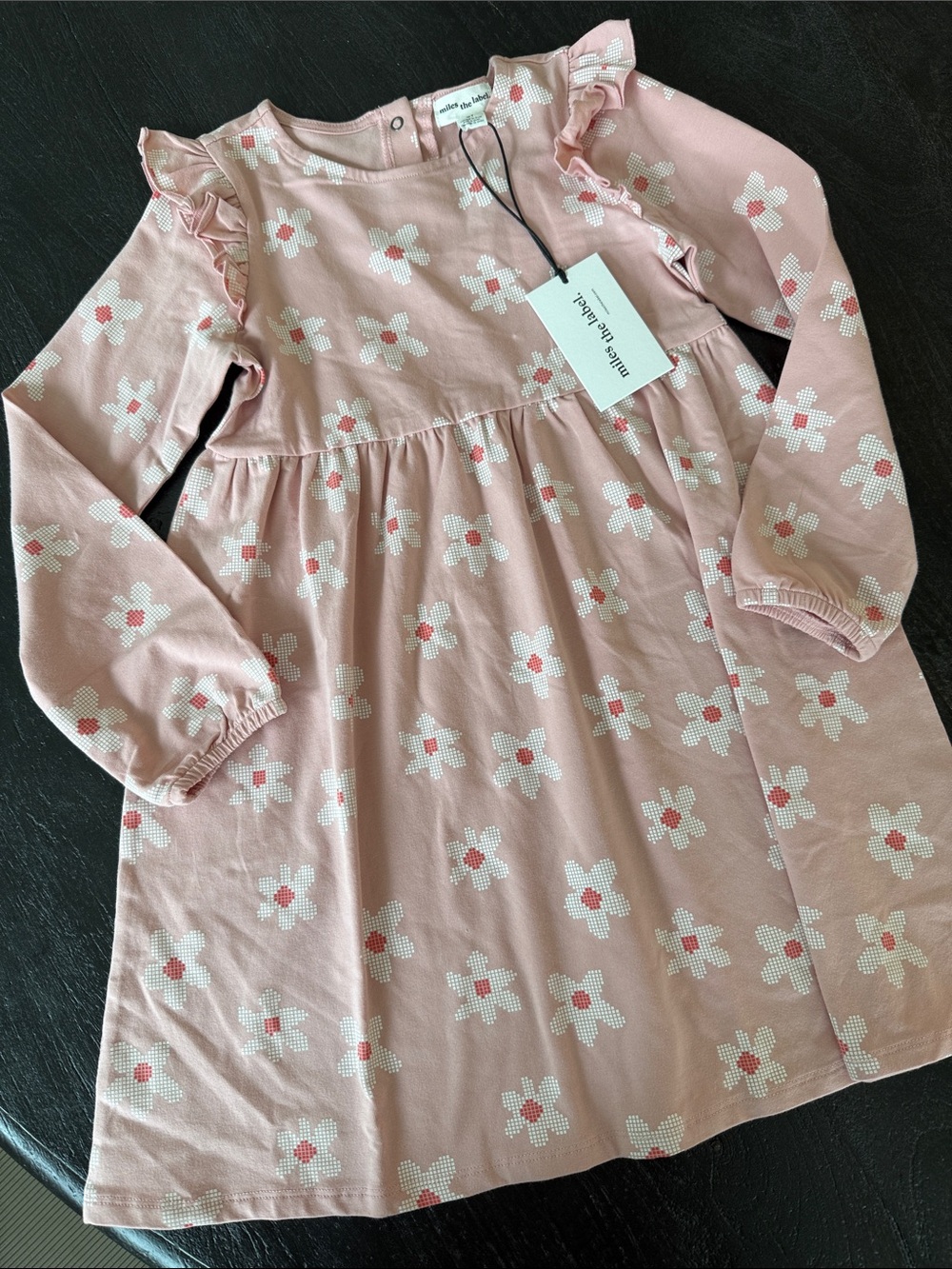 Miles the Label Girls' Pink Floral Ruffle-Shoulder Dress